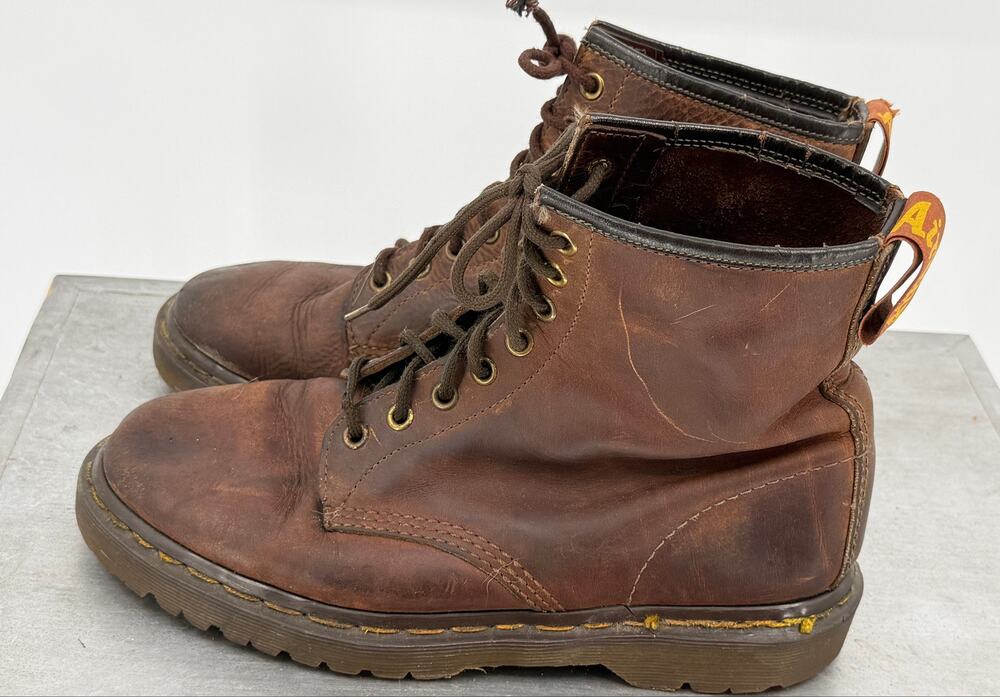 Dr. Martens AirWair Brown Leather Size 8 Eye Lace Up Boots Made in England Punk